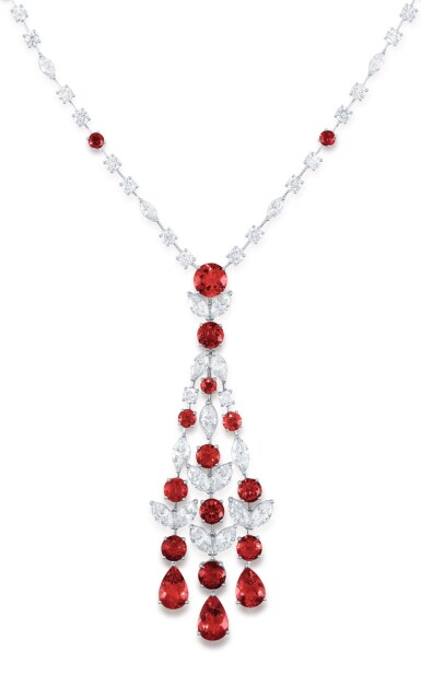 View full screen - View 1 of Lot 72. GRAFF | DIAMOND AND RUBY 'CHANDELIER' PENDANT-NECKLACE 格拉夫 | 鑽石配紅寶石「Chandelier」吊墜項鏈.
