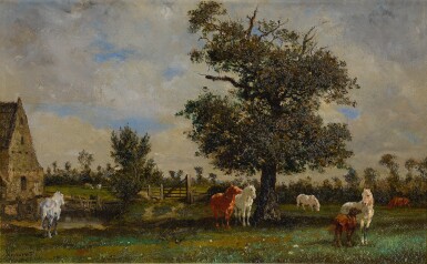 View full screen - View 1 of Lot 176. JULES JACQUES VEYRASSAT | CHEVAUX SOUS UN POMMIER.