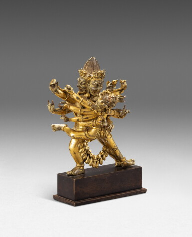 View full screen - View 1 of Lot 122. A gilt-bronze figure of Chakrasamvara Early Qing dynasty, 17th century | 清十七世紀 鎏金銅勝樂金剛立像.
