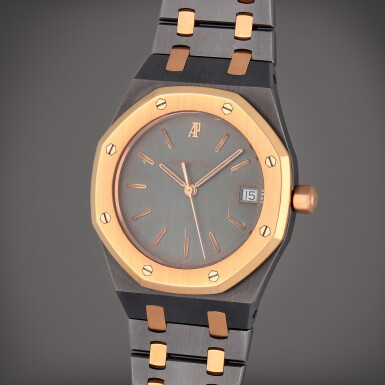 View full screen - View 1 of Lot 394. Royal Oak, Reference 14790TR | A tantalum and pink gold wristwatch with date and bracelet | Circa 1994.