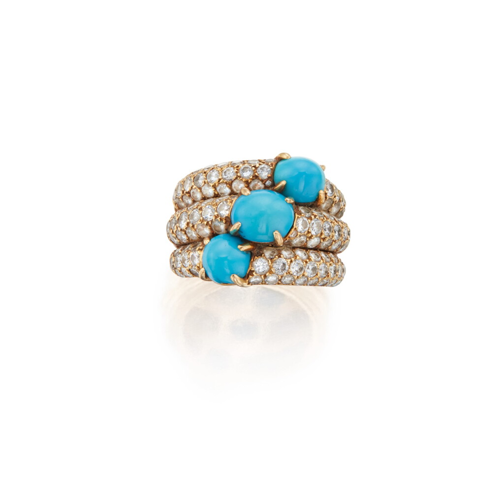 View full screen - View 1 of Lot 144. Cartier | Gold, Turquoise and Diamond Ring, Paris.