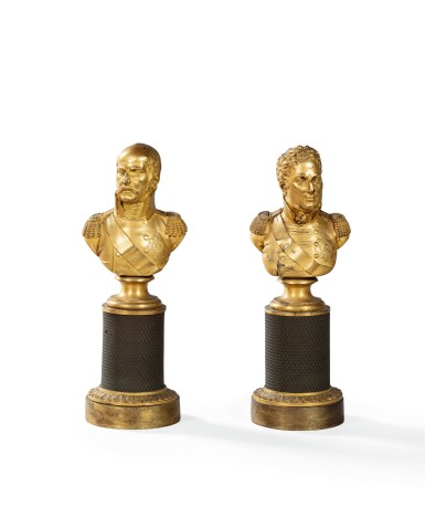 View full screen - View 1 of Lot 59. A pair of busts of Generals of the First French Empire | Paire de bustes de Généraux de l'Empire.