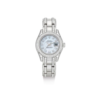 View full screen - View 1 of Lot 356. ROLEX | DATEJUST PEARLMASTER, REFERENCE 80359 A WHITE GOLD AND DIAMOND-SET WRISTWATCH WITH DATE, BRACELET AND MOTHER-OF-PEARL DIAL, CIRCA 1999.