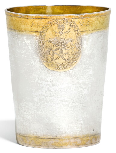 View full screen - View 1 of Lot 18. A GERMAN PARCEL-GILT SILVER BEAKER, UNMARKED, CIRCA 1629.