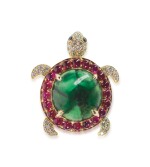 EMERALD, RUBY AND DIAMOND BROOCH, MICHELE DELLA VALLE