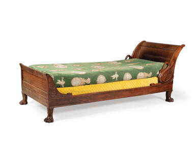 View full screen - View 1 of Lot 137. A MAHOGANY DAYBED, STAMPED JACOB, EMPIRE | LIT DE REPOS EN ACAJOU ET PLACAGE D'ACAJOU D'ÉPOQUE EMPIRE, ESTAMPILLÉ JACOB.