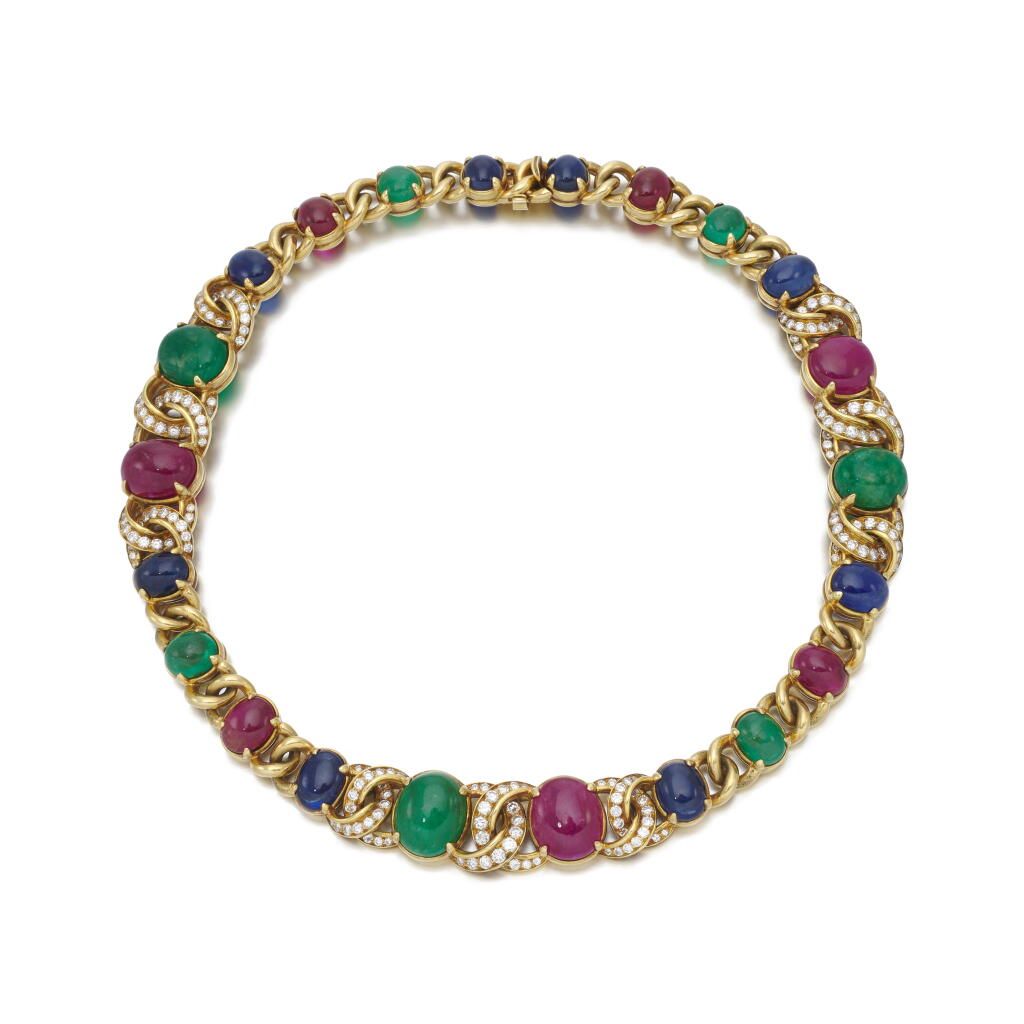 View full screen - View 1 of Lot 137. Ruby, Sapphire, Emerald and Diamond Necklace .