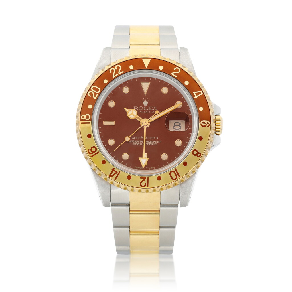 View full screen - View 1 of Lot 8024. GMT-Master II, Reference 16713, A yellow gold and stainless steel dual time zone wristwatch with date and bracelet, Circa 1991 | 勞力士 GMT-Master II 型號16713 黃金及精鋼兩地時間鏈帶腕錶,備日期顯示,約1991年製.
