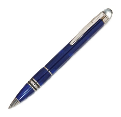 View full screen - View 1 of Lot 72. MONTBLANC | A PLATINUM PLATED AND BLUE LACQUER BALLPOINT PEN, CIRCA 2000.
