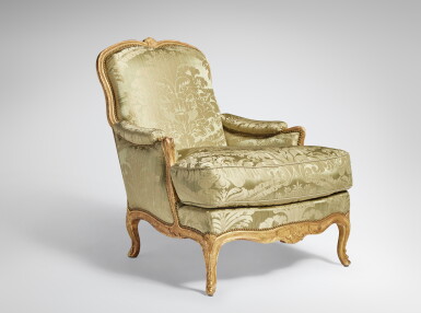 View full screen - View 1 of Lot 158. A Louis XV Giltwood Bergère à la Reine by René Cresson, Mid-18th Century.