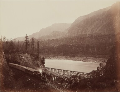View full screen - View 1 of Lot 140. 'Ruins of the High Bridge, Cascades' (Middle Block House, Columbia River, Washington Territory).