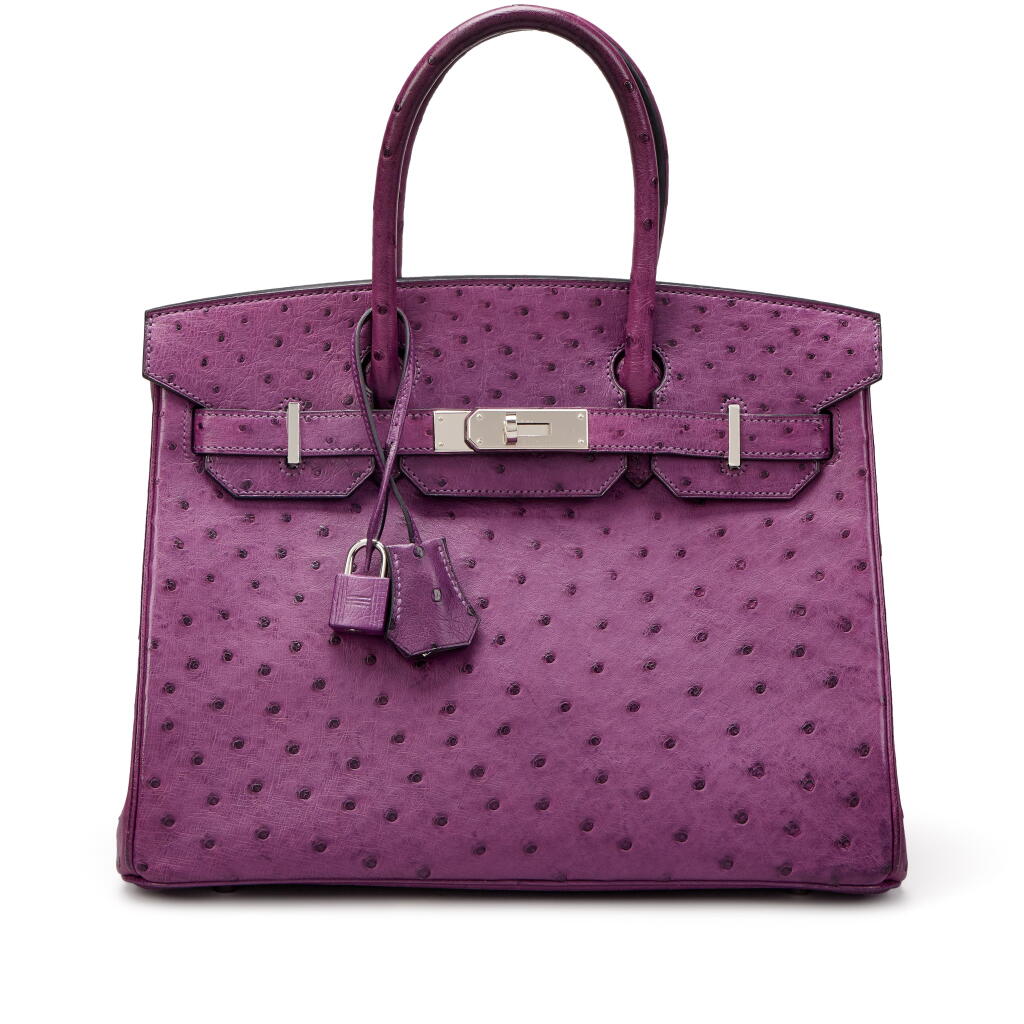 View full screen - View 1 of Lot 41. Violet Ostrich Birkin 30 Palladium Hardware, 2014.