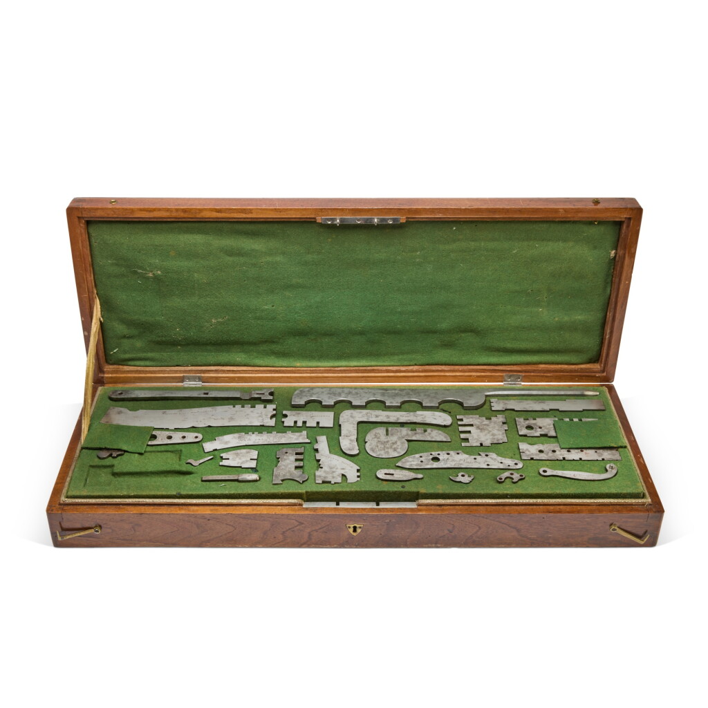 View full screen - View 1 of Lot 17. A rare German gunmaker’s set for the Württemberg Model 1808 Infantry Rifle, Ludwigsburg, 1808-13 | Seltener Waffenschmiede Musterkasten für die Anfertigung des Württembergisches Infanteriegewehr Model 1808, Ludwigsburg, 1808-13.