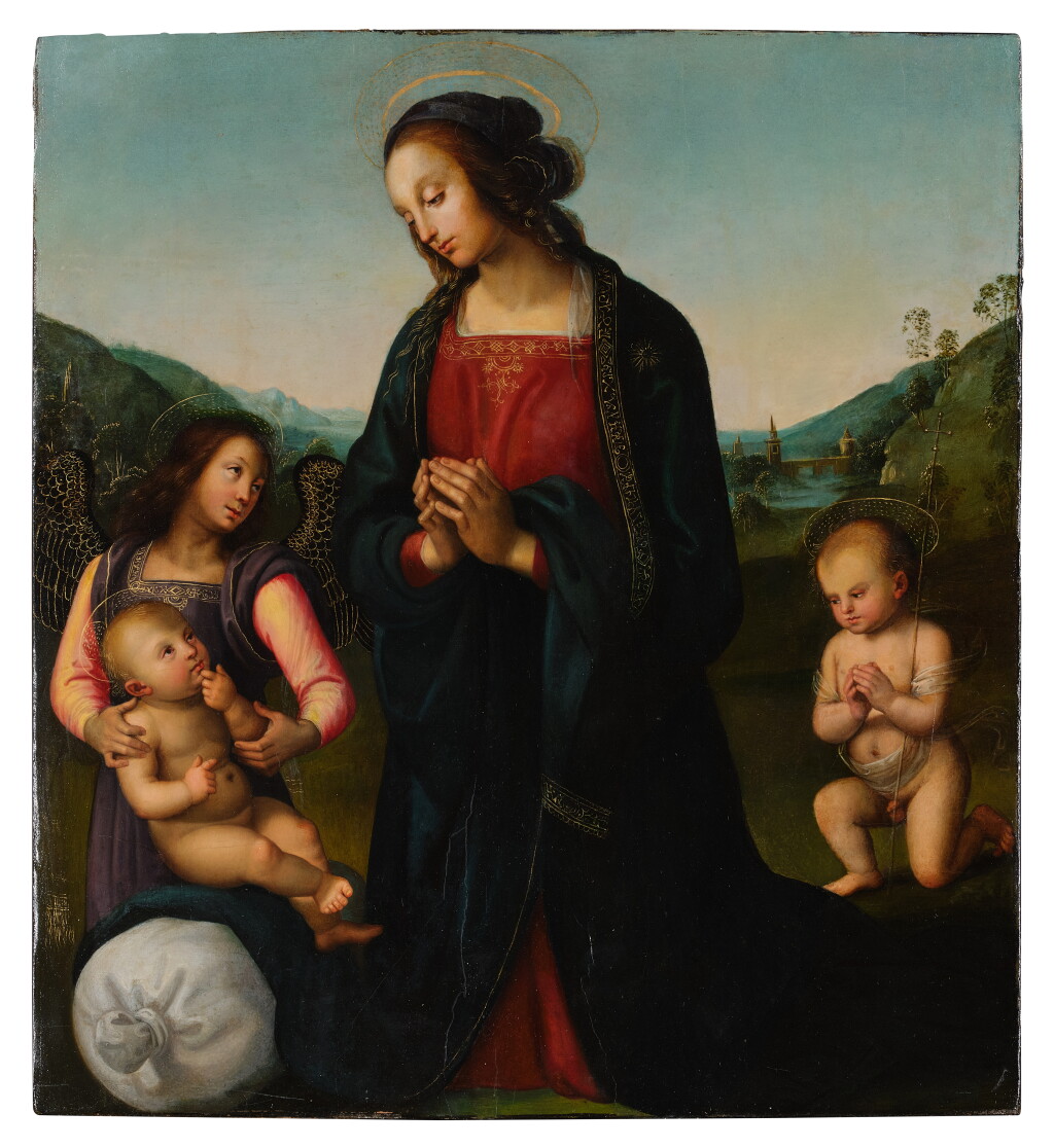 View full screen - View 1 of Lot 10. Madonna and Child with a young Saint John the Baptist and an angel.