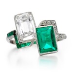 Emerald and diamond ring, circa 1910