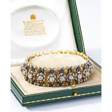 View full screen - View 1 of Lot 1688. GARRARD & CO. | ANTIQUE DIAMOND AND ENAMEL BRACELET Garrard & Co. | 古董 鑽石 配 琺瑯彩 手鏈.