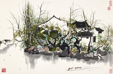 View full screen - View 1 of Lot 2521. Wu Guanzhong 吳冠中 | Residences by the River 春江水暖鴨先知.