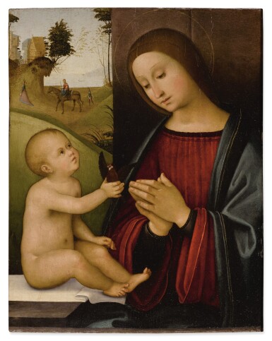 View full screen - View 1 of Lot 26. Madonna and Child holding a goldfinch.