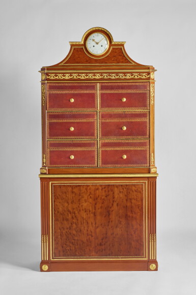 View full screen - View 1 of Lot 117. A Louis XVI Gilt Bronze Mounted Mahogany and Plum Pudding Mahogany Cartonnier by François Barthélémy Crespi, known as Crepi, Circa 1785.