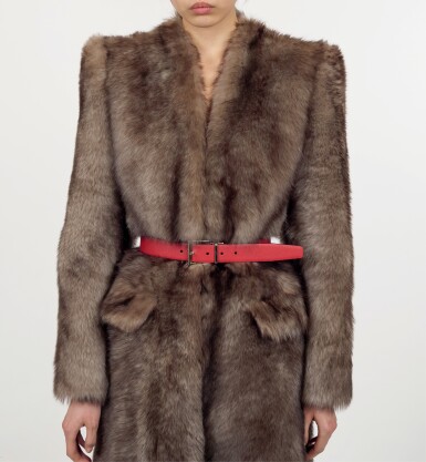 View full screen - View 1 of Lot 19. PRADA | SHEARLING COAT AND REVERSIBLE SAFFIANO BELT. UNIQUE COAT, NOT IN THE STORES.