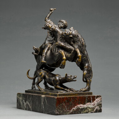 View full screen - View 1 of Lot 57. Francesco Fanelli (1580-1670) | Anglo-Italian, circa 1640 | A Turkish Horseman attacked by a Lion.