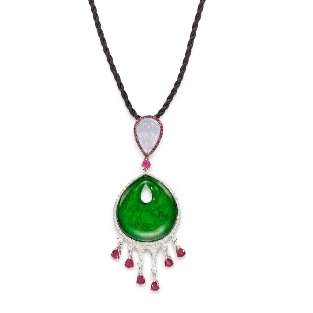 View full screen - View 1 of Lot 2949. Jadeite, Gem-Set and Diamond Pendant | 天然翡翠 配 寶石 及 鑽石 掛墜.