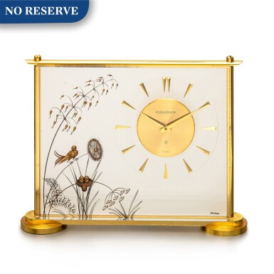View full screen - View 1 of Lot 8075. Jaeger-LeCoultre | Marina, A gilt brass table clock with 8 days power reserve, Circa 1960 | 積家 | Marina 鍍金銅製座鐘,備8天動力儲備,約1960年製.