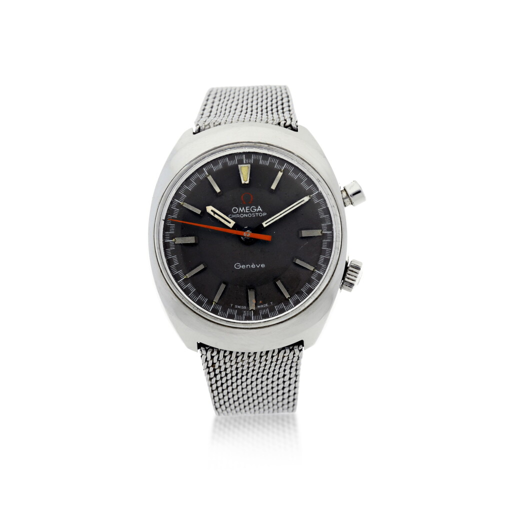 View full screen - View 1 of Lot 247. REFERENCE 145.010 CHRONOSTOP A STAINLESS STEEL MONOPUSHER CHRONOGRAPH WRISTWATCH, CIRCA 1970.
