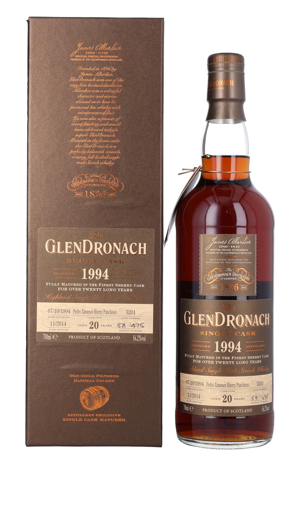 View full screen - View 1 of Lot 5607. The Glendronach Single Cask 20 Year Old 56.2 abv 1994 (1 BT70).