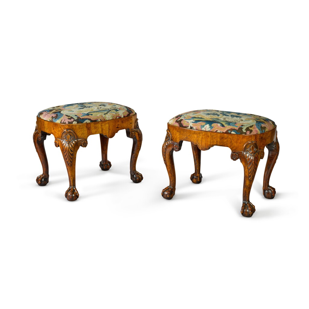 View full screen - View 1 of Lot 33. A pair of George II carved walnut stools, circa 1735.