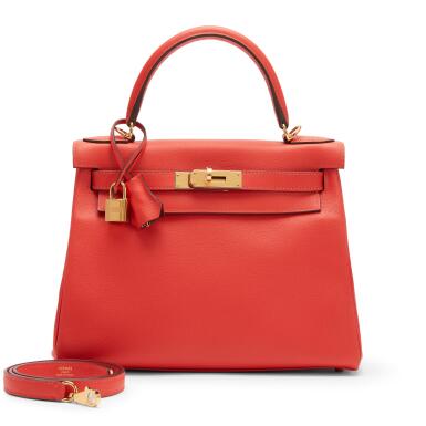 View full screen - View 1 of Lot 43. Capucine and Rouge H Evercolor Verso Kelly 28 Retournè Gold Hardware, 2018.