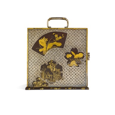 View full screen - View 1 of Lot 122. A RECTANGULAR SILVER INLAID CABINET, MEIJI PERIOD, LATE 19TH CENTURY.