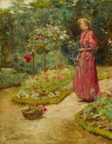 View full screen - View 1 of Lot 31. Woman Cutting Roses in a Garden.