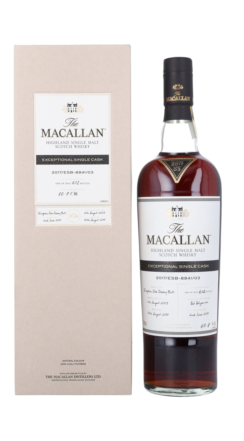 View full screen - View 1 of Lot 5132. The Macallan Exceptional Cask 2017/ESB-8841/03 60.8 abv 2003 (1 BT70).