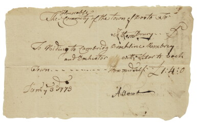 View full screen - View 1 of Lot 25. BOSTON TEA PARTY — JONATHAN DRURY Autograph invoice, directed to "Mr Samuell Adams In Boston," 3 December 1773.