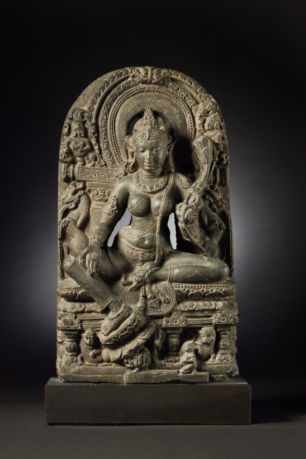 View full screen - View 1 of Lot 573. A black stone stele of Syamatara, Eastern India, Pala kingdom, possibly Kurkihar, circa 10th century.