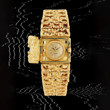 View full screen - View 1 of Lot 11. Maille d'Or | A yellow gold secret bracelet watch designed by Gilbert Albert | Circa 1963.