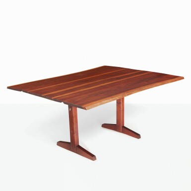 View full screen - View 1 of Lot 106. GEORGE NAKASHIMA | "TRESTLE" DROP LEAF DINING TABLE.