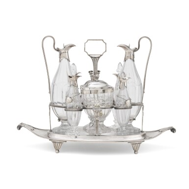 View full screen - View 1 of Lot 45. A George III silver and cut-glass cruet, Joseph Scammell, London, 1794.