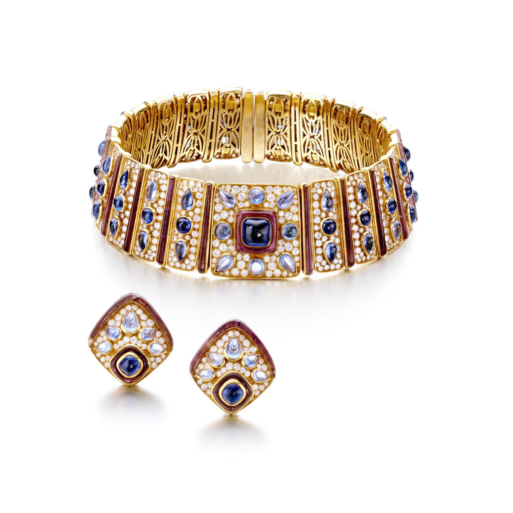 View full screen - View 1 of Lot 560. Sapphire, amethyst and diamond demi-parure, 'Byzance', circa 1978.