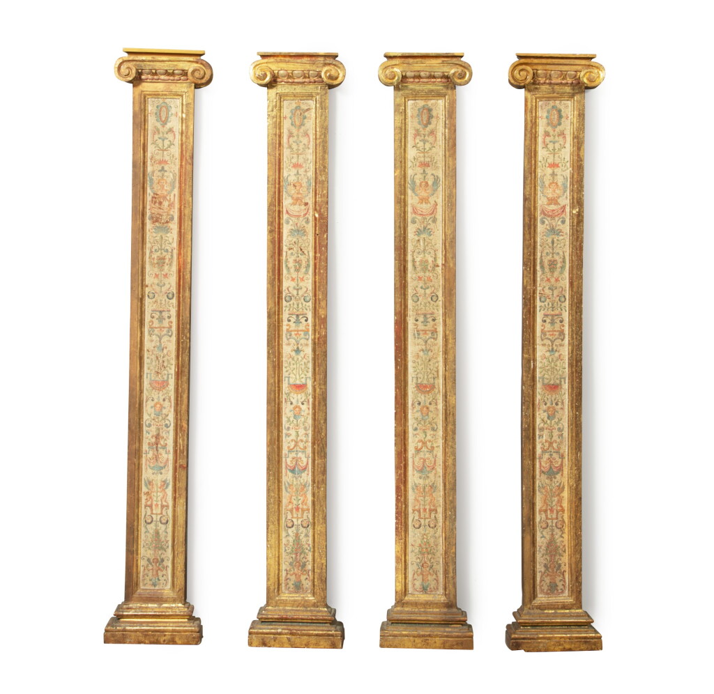 View full screen - View 1 of Lot 132. A set of four Italian carved, painted and partly giltwood columns, 16th century .