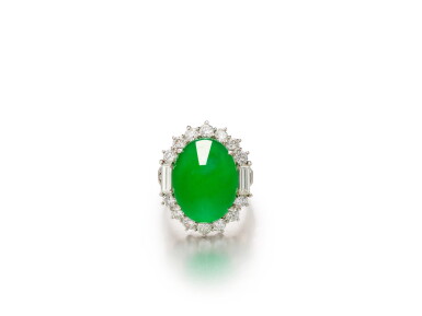 View full screen - View 1 of Lot 1738. Jadeite and Diamond Ring | 天然翡翠 配 鑽石 戒指.