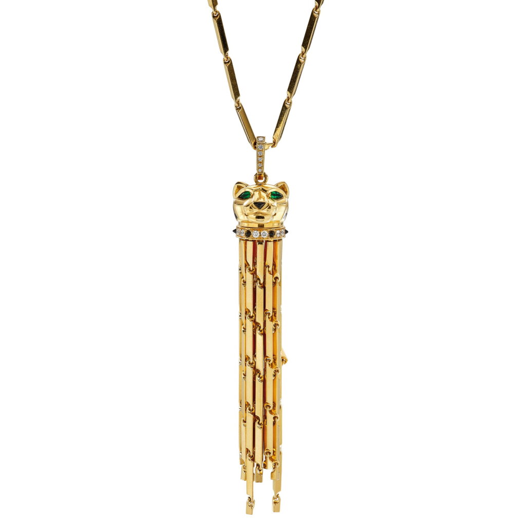 View full screen - View 1 of Lot 1809. 'Panthère' Emerald, Onyx, Enamel and Diamond Pendent Necklace | 卡地亞 | 'Panthère' 祖母綠, 縞瑪瑙 配 琺瑯彩 及 鑽石 項鏈.