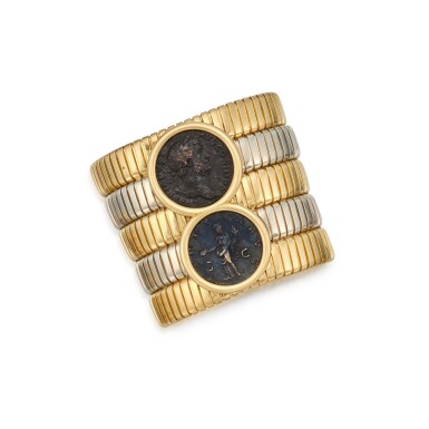 View full screen - View 1 of Lot 139. Two-Color Gold and Ancient Coin 'Monete' Cuff-Bracelet | 寶格麗 | 雙色黃金及古代錢幣 'Monete' 手鐲.