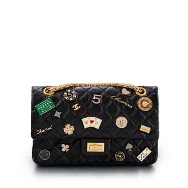 View full screen - View 1 of Lot 1097. Black Aged Calfskin Casino Lucky Charms 2.55 Reissue 225 Aged Gold Hardware, 2016 - 2017 .