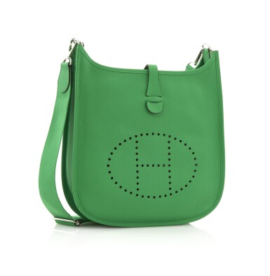 View full screen - View 1 of Lot 34. Bamboo leather, canvas and palladium hardware Evelyne PM 29, Hermès, 2014.