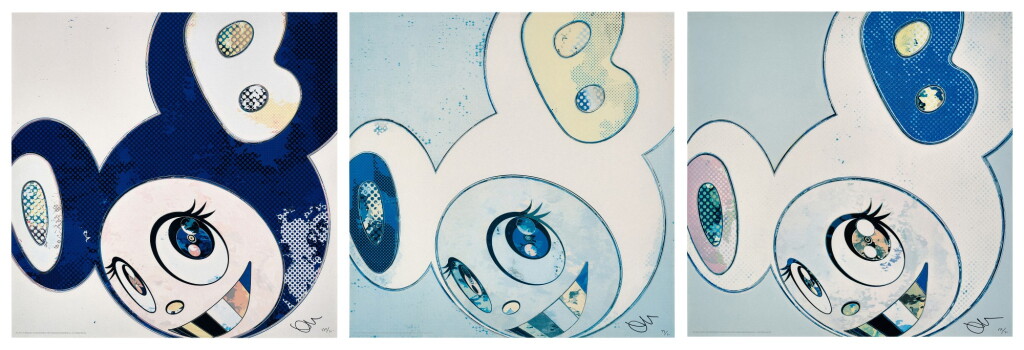 View full screen - View 1 of Lot 78. And Then x 6: i. Marine Blue, The Superflat Method/ ii. White: The Superflat Method, Blue and Yellow Ears/ iii. White: The Superflat Method, Pink and Blue Ears (Three Works) | 接著 X 6: I. 水藍,超扁平技巧/ II. 白: 超扁平技巧,藍及黃色耳朵/ III. 白: 超扁平技巧,粉紅及藍色耳朵.