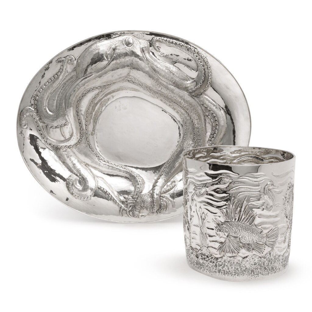 View full screen - View 1 of Lot 375. AN ITALIAN SILVER MARINE-THEME WINE COOLER AND TRAY, ARO. IL LEONE, FLORENCE, SECOND HALF 20TH CENTURY.