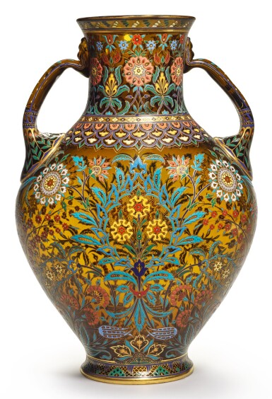 View full screen - View 1 of Lot 517. A LARGE J. & L. LOBMEYR ENAMELLED 'PERSIAN-STYLE' GLASS VASE, VIENNA, CIRCA 1878.