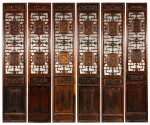 A set of six carved wood decorative panels, Southern China or Southeast Asia, 20th century
